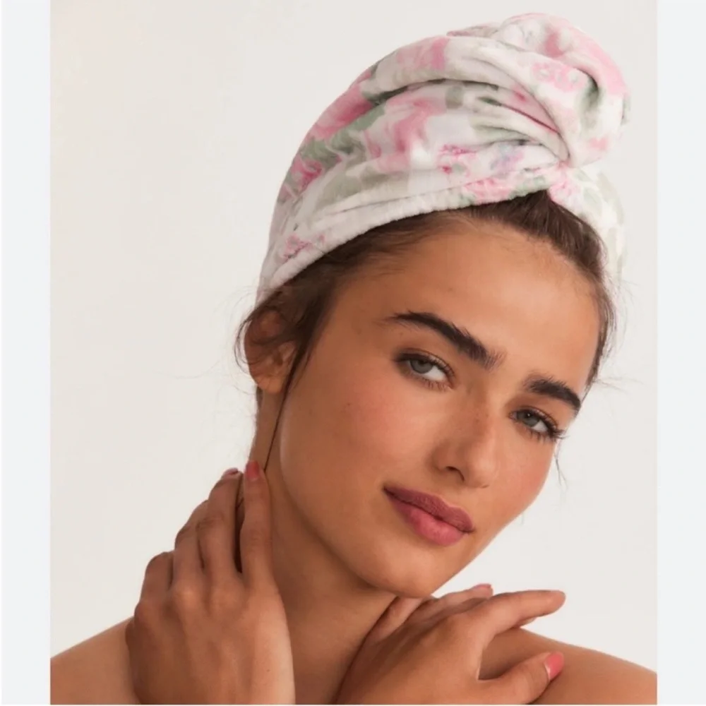 Floral Pink and Green Towel Head Wrap